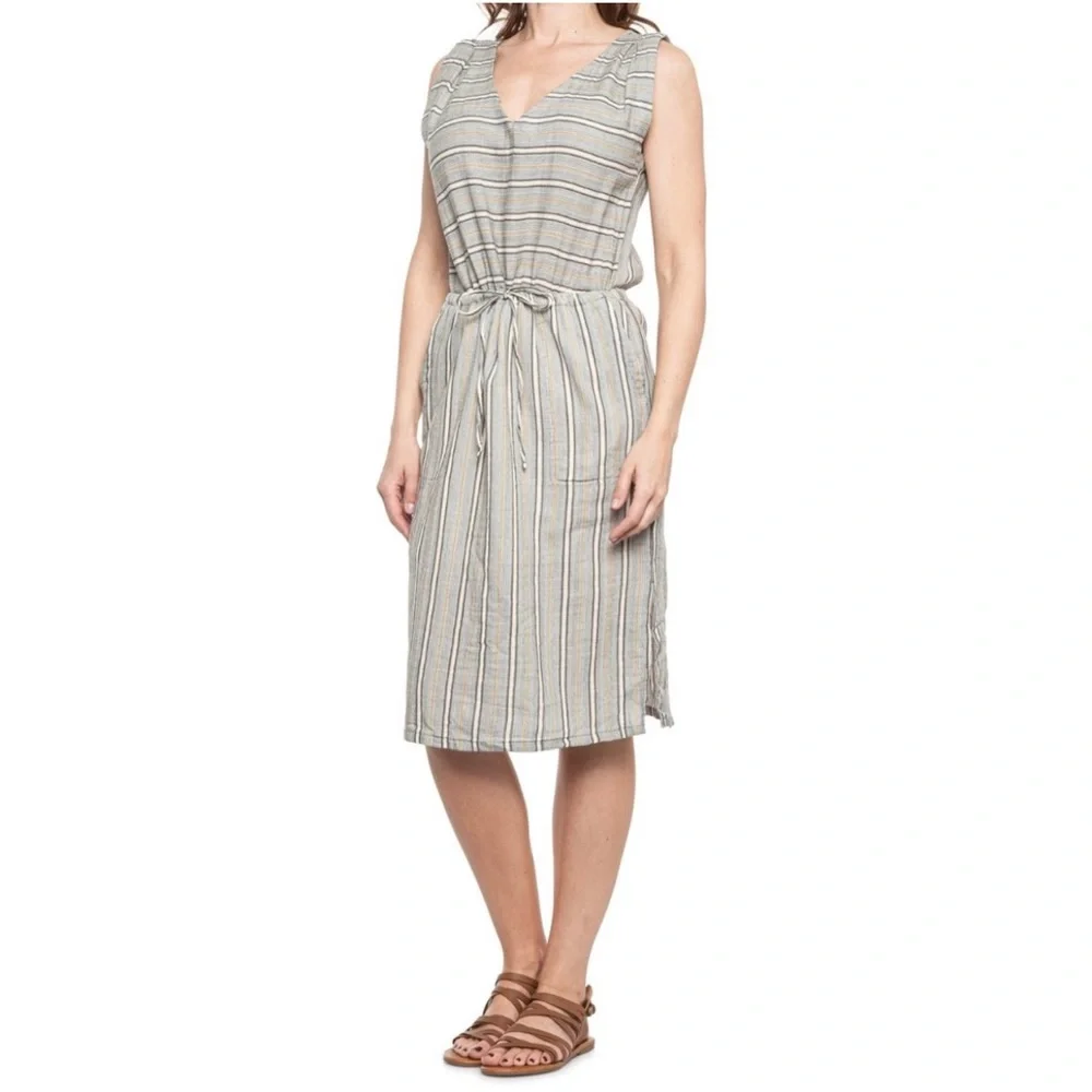 PRANA • NWT! “Ecotropics” Organic Cotton Sleeveless Dress - Stellar Stripe - M - Picture 1 of 16